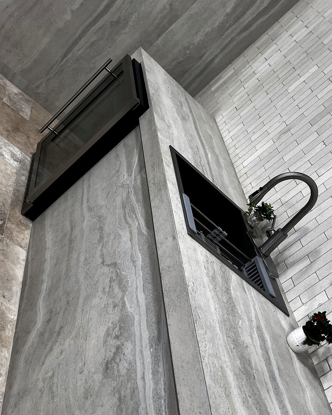Kitchen island seating with modern pendant lighting