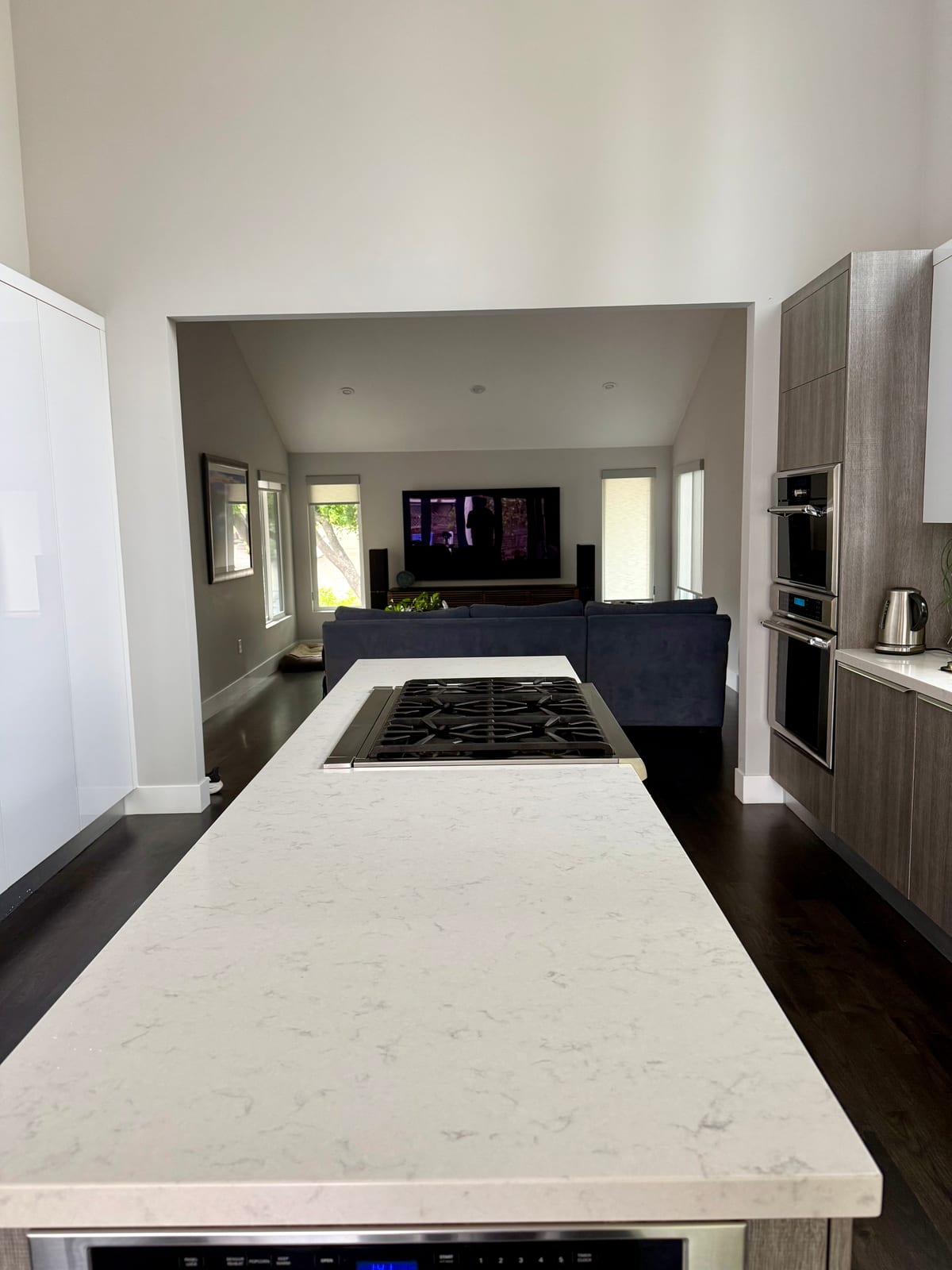Open-concept kitchen remodel looking into living space